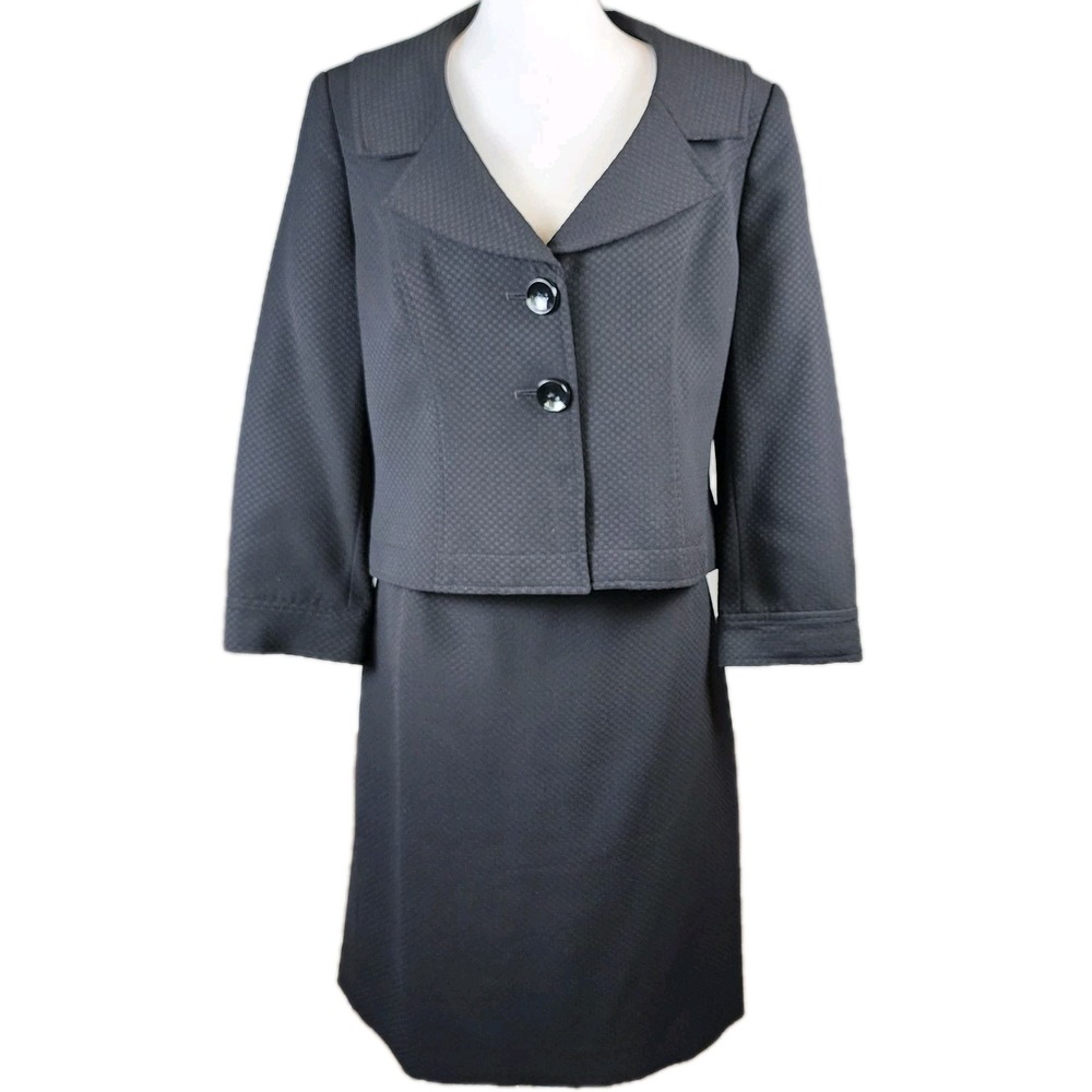 Isabel Nina for Dressbarn 2pc Skirt‎ Suit Womens 14 Black Textured Career Office